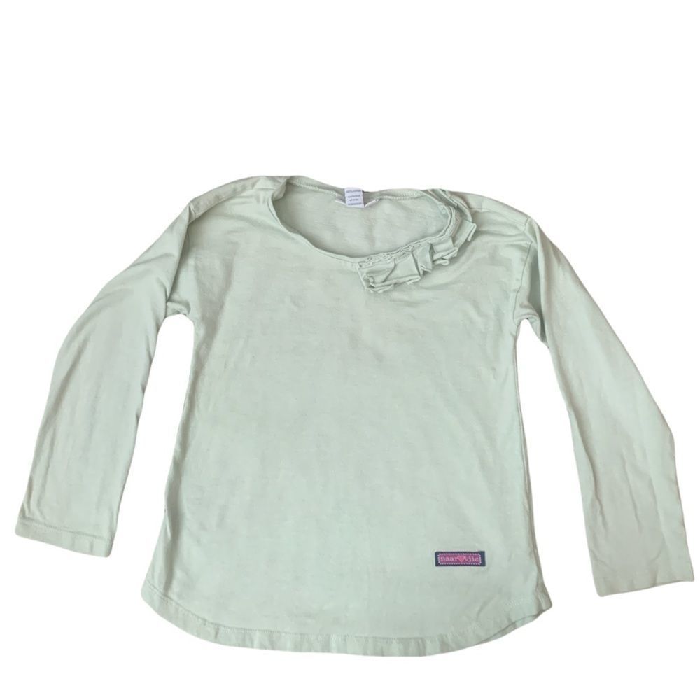 Naartjie Girls 5 Light Green Ruffle Collar Tapered Long Sleeve Shirt